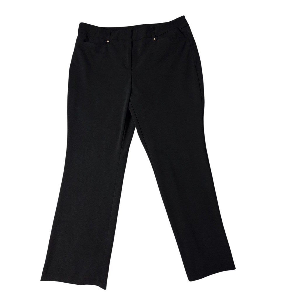 Anne Klein Black Straight Leg High Rise Dress Pants Stretch Gold Accents 16P